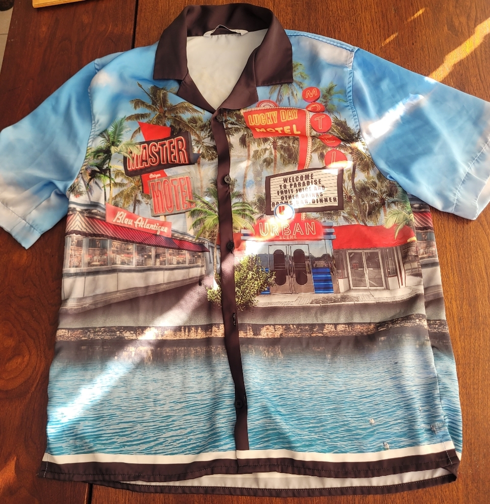 Zara Men's Colorful Street Scene Camp Shirt Size M